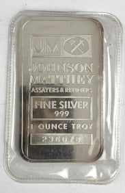 Johnson Matthey 1 oz .999 Fine Silver Ingot/ Bar