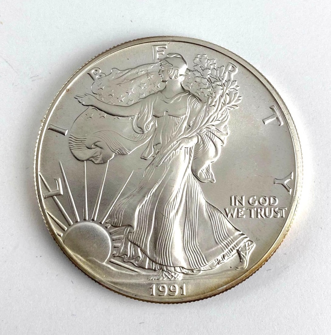 1991 US Mint American Silver Eagle 1 oz .999 Fine Silver (1 of 2)