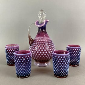 Group of 5 Fenton Amethyst Opalescent HobNail Items