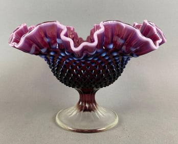 Fenton Amethyst Opalescent Hob Nail Footed Bowl