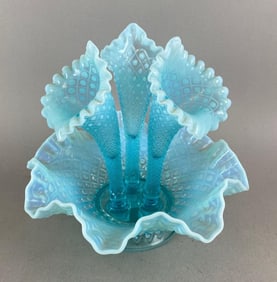 Fenton Blue Opalescent Diamond Lace Epergne
