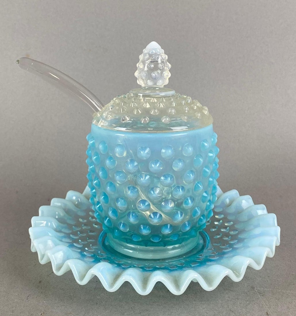 Fenton Blue Opalescent Hob Nail Jam Jar (1 of 3)
