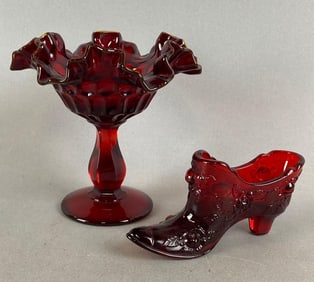 Group of 2 Fenton Ruby Items