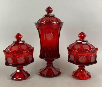 Group of 3 Fostoria Ruby Coin Items