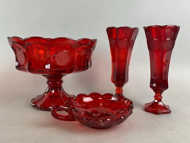Group of 4 Fostoria Ruby Coin Items
