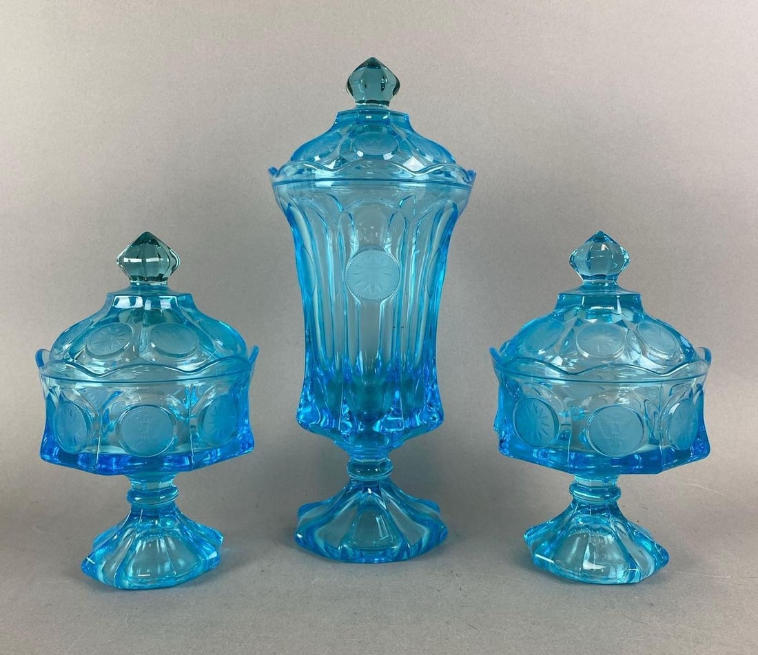 Group of 3 Fostoria Blue Coin Items (1 of 3)