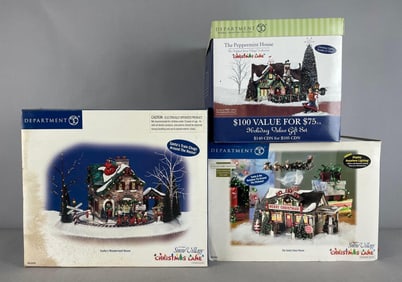 Group of Department 56 Snow Village Christmas Lane Buildings