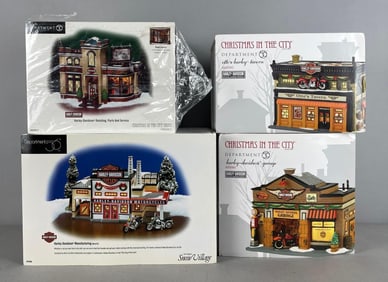 Group of Department 56 Snow Village Harley Davidson Buildings