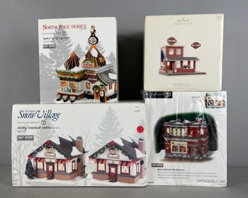 Group of Department 56 Snow Village Harley Davidson Buildings