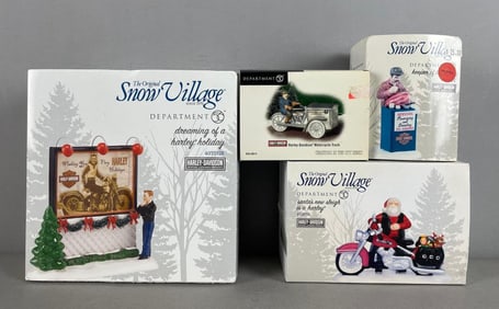 Group of Department 56 Snow Village Harley Davidson Accessories