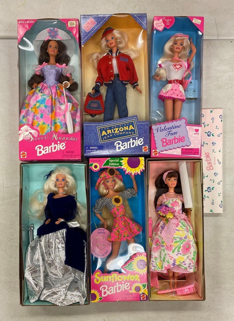 Group of Assorted Mattel Barbie Fashion Dolls and Watch: All dolls measures 11 1/2” H