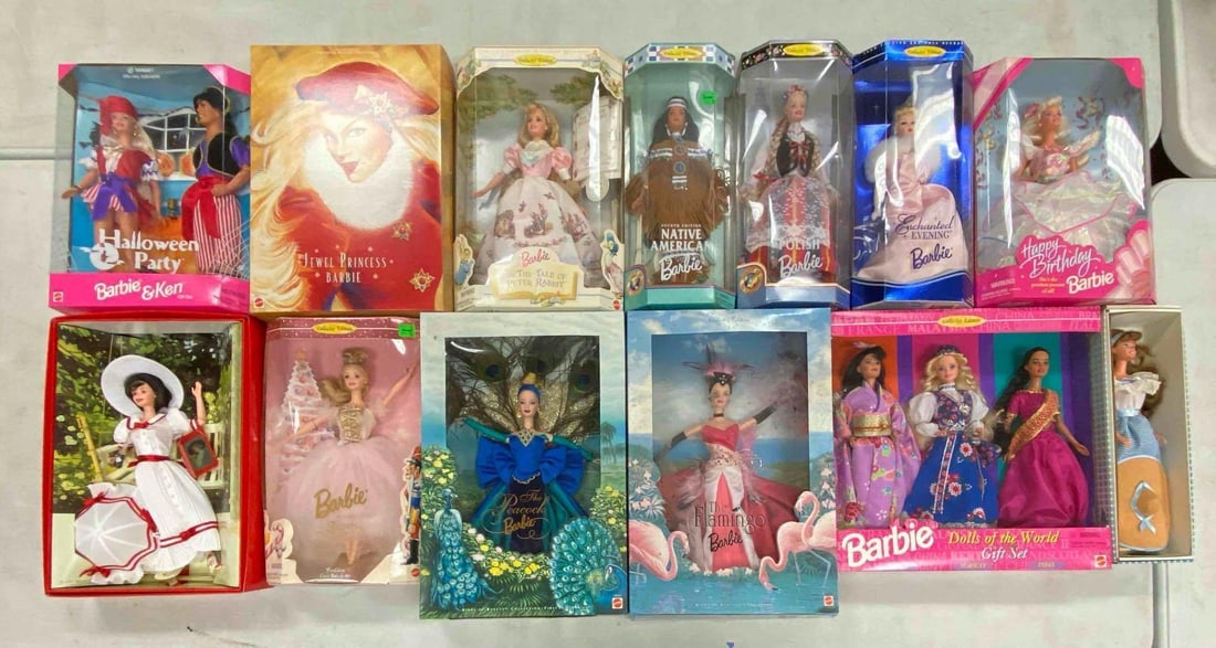 Group of Assorted Mattel Barbie Fashion Dolls: need cleaning, some shelf wear, each doll measures 11 1/2” H