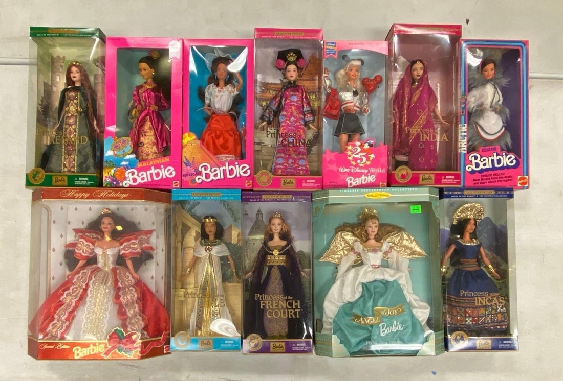 Group of Assorted Mattel Barbie Fashion Dolls: Includes Princess and More, some damage to boxes, each doll measures 11 1/2” H