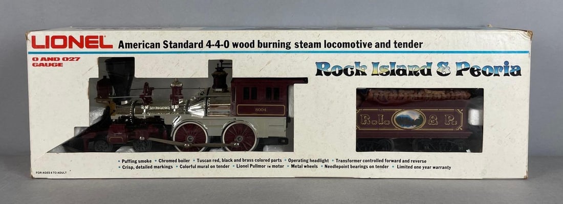 Lionel O Scale RI and P 4-4-0 Steam Locomotive and Tender: Like new in original packaging