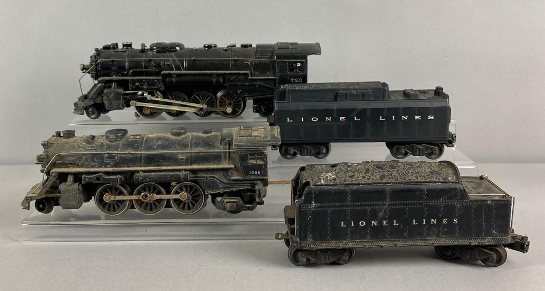Group of Lionel O Scale Steam Locomotives and Tenders: Untested, Needs cleaning, longest locomotive measures 12 1/2” W