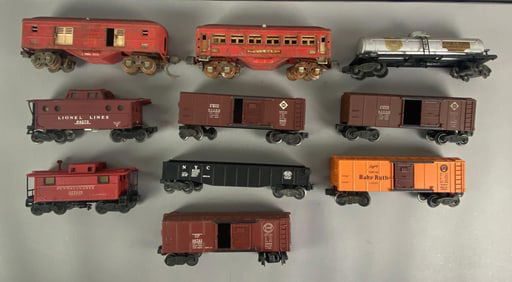 Group of O Scale Model Train Cars