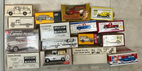 Group of Die-Cast Vehicles Coin Banks and More