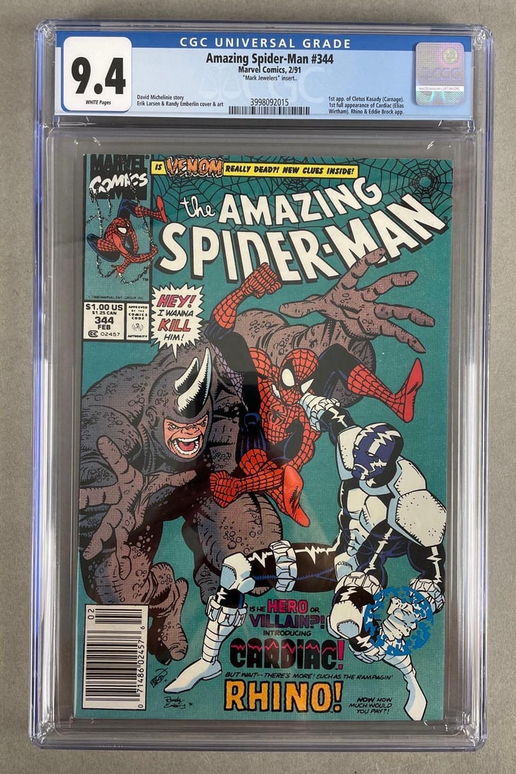 CGC Graded Marvel Comics Amazing Spider-Man No. 344: CGC grade 9.4, 1st appearance of Cletus Kasady, 1st full appearance of cardiac, 1991