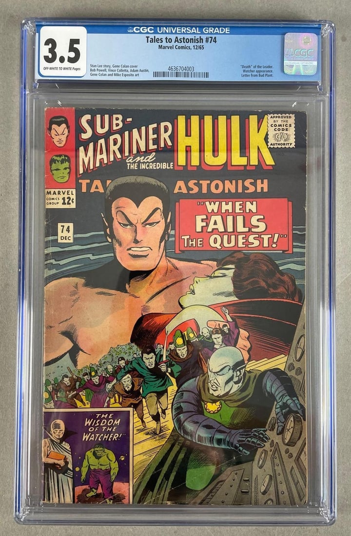 CGC Graded Marvel Comics Tales to Astonish No. 74: CGC grade 3.5, death of the leader, watcher appearance, 2965 silver age