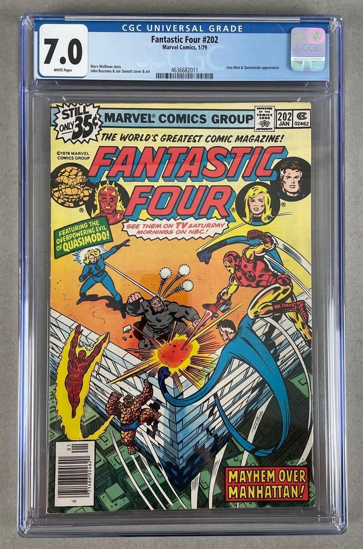 CGC Graded Marvel Comics Fantastic Four No. 202: CGC grade 7.0, iron man and Quasimodo appearance, 1979 bronze age
