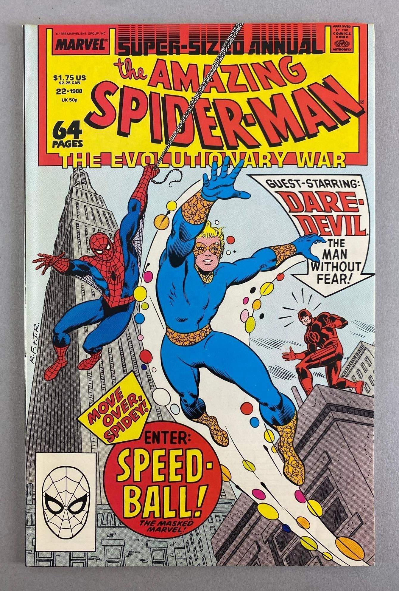 Marvel Comics The Amazing Spider-Man Annual No. 22: 1st Appearance of Speedball, Daredevil Appearance, the revolutionary war, 1988
