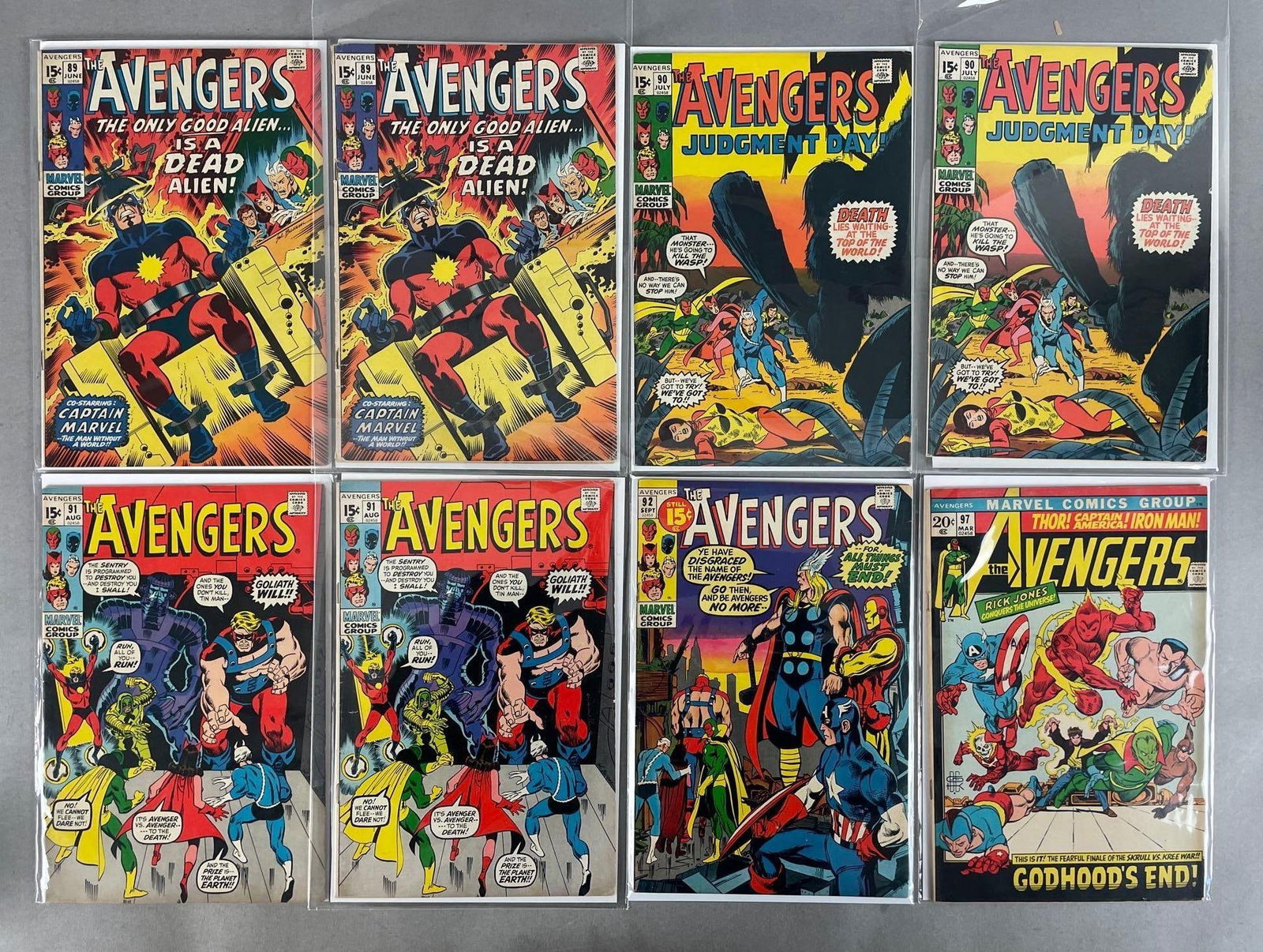 Group of Marvel The Avengers Comic Books: # 89-92, 97, bronze age