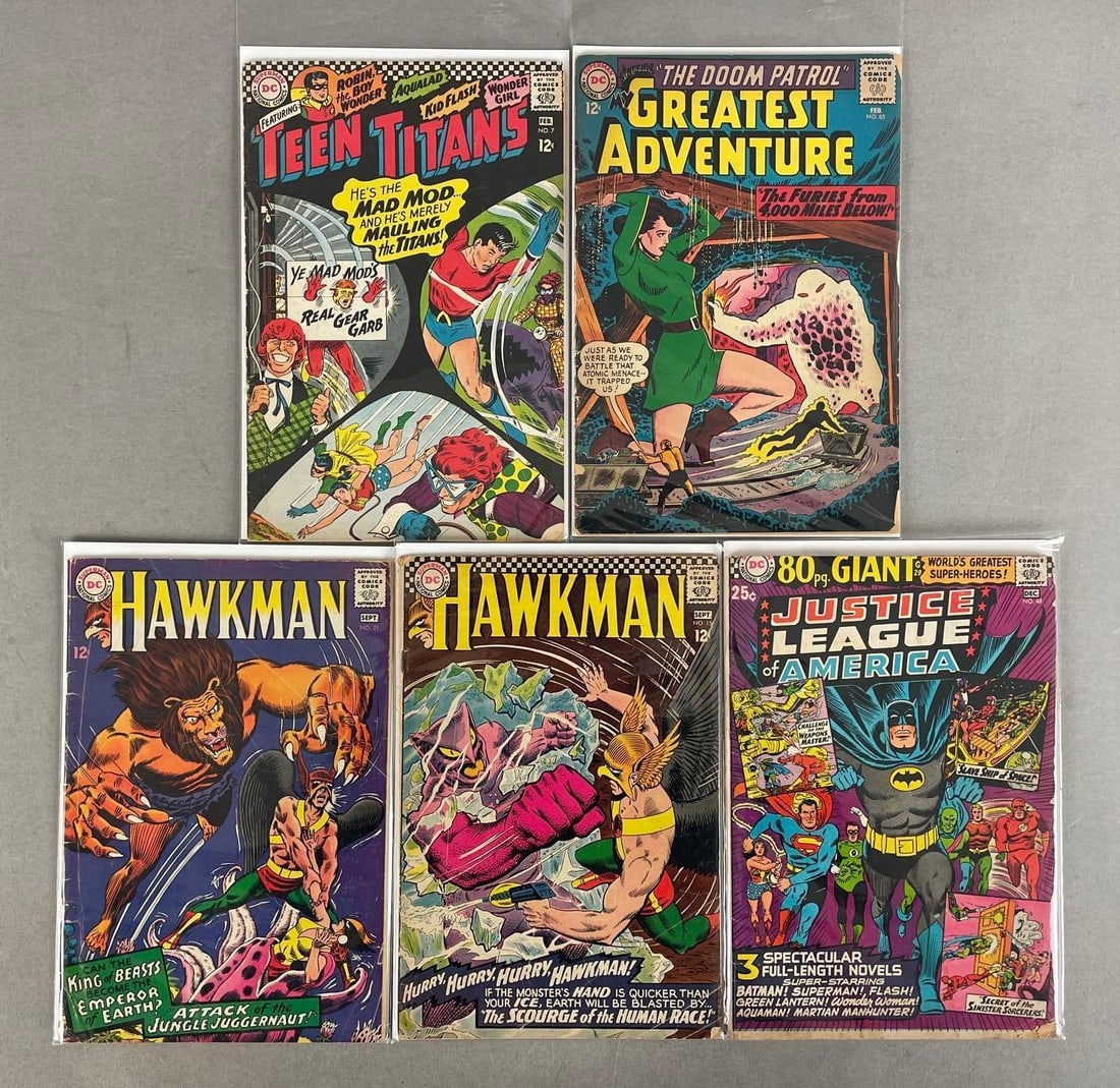 Group of DC Comic Books: Includes teen titans, hawk man, JLA, silver age
