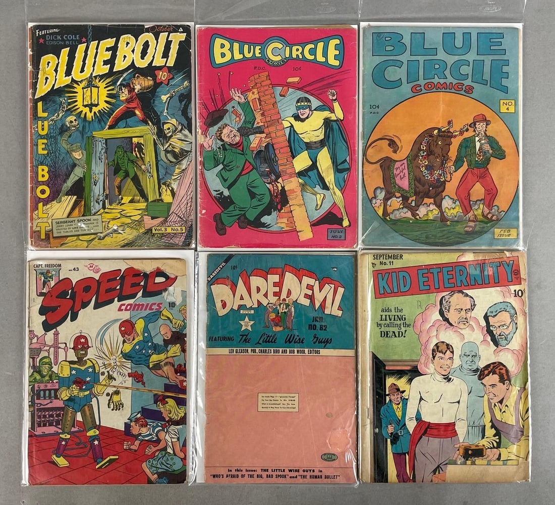 Group of Golden Age Comic Books: Includes daredevil, blue bolt, kid eternity