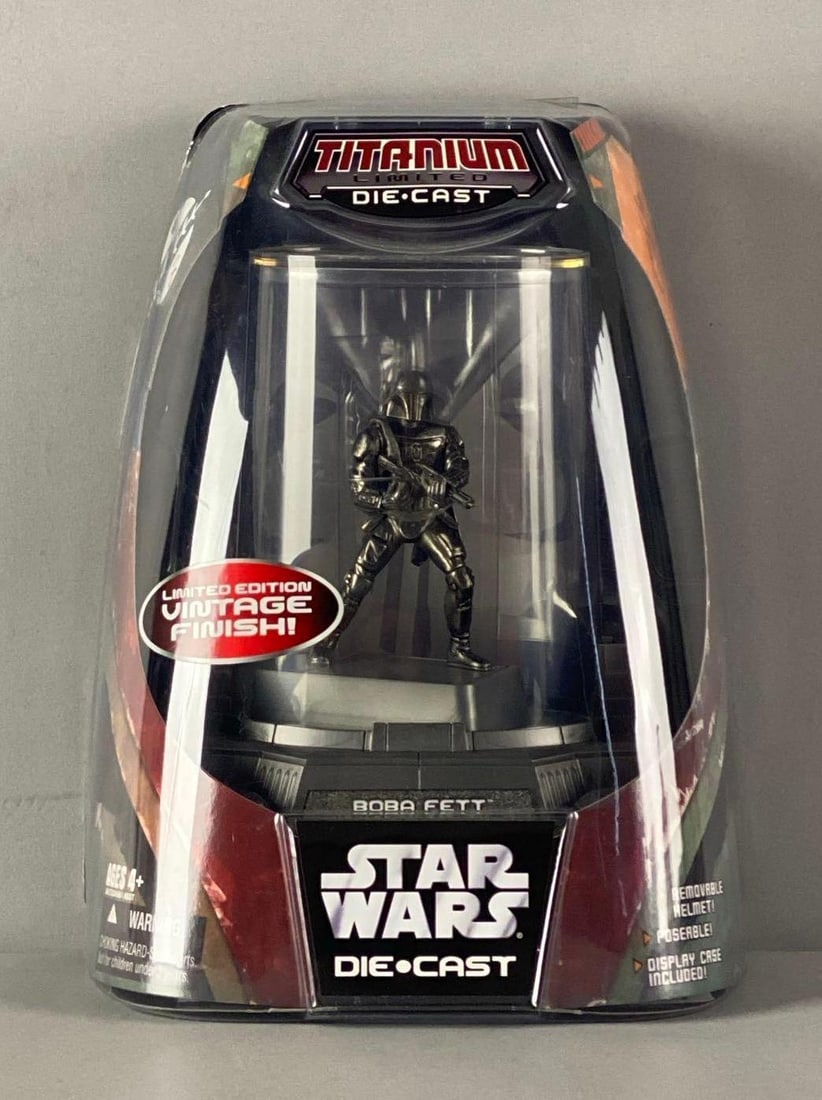 Micro Machines Star Wars Boba Fett Display Figurine: titanium limited die-Cast, sealed, measures 10” H x 8” W x 5” D
