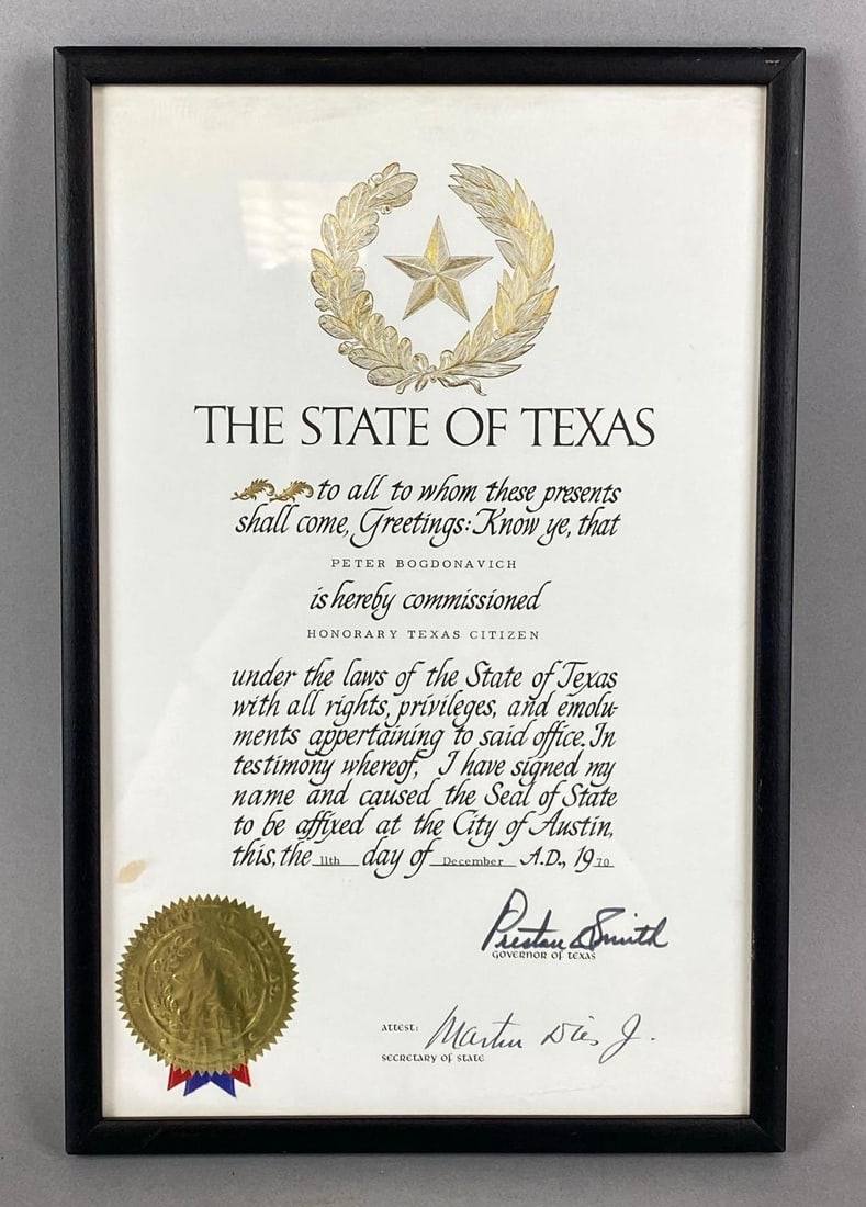 1970 Official Texas Citizen Peter Bogdanovich Award (1 of 2)