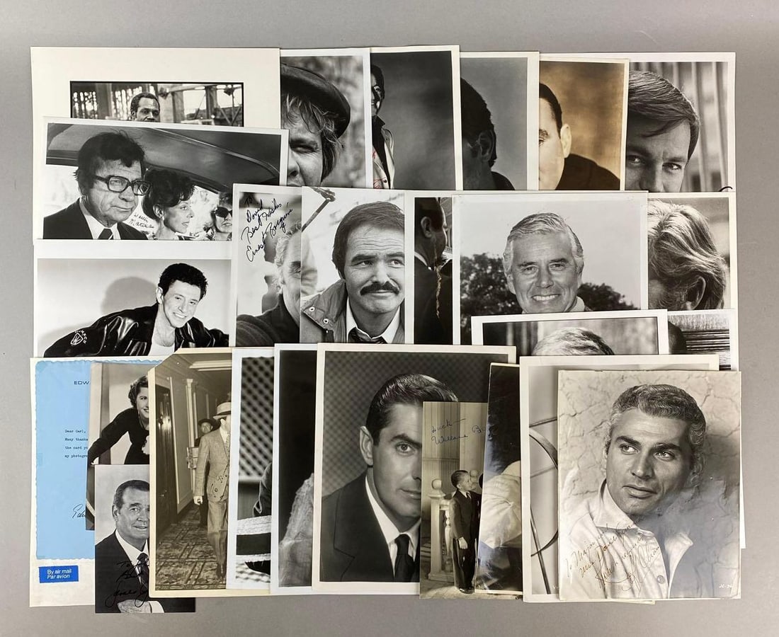 Group of Hollywood Star Autograph Photos: unknow authenticity, no COA, Buying as is. Includes Danny Glover, Burt Reynolds and more. Largest measures H 10 x W 8 inches.