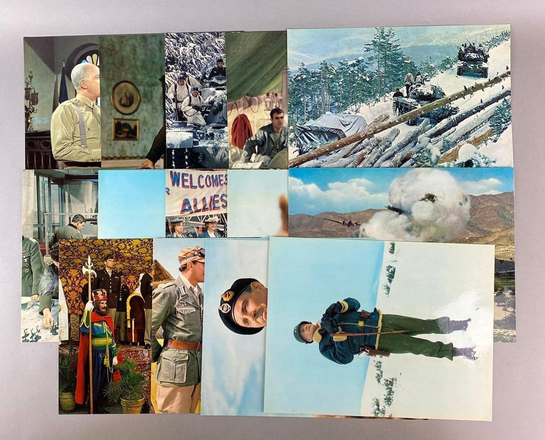 Group of 14 1969 20th Fox Century Patton Lobby Card Set: Includes original folder. Largest measures H 11 x W 14 inches.