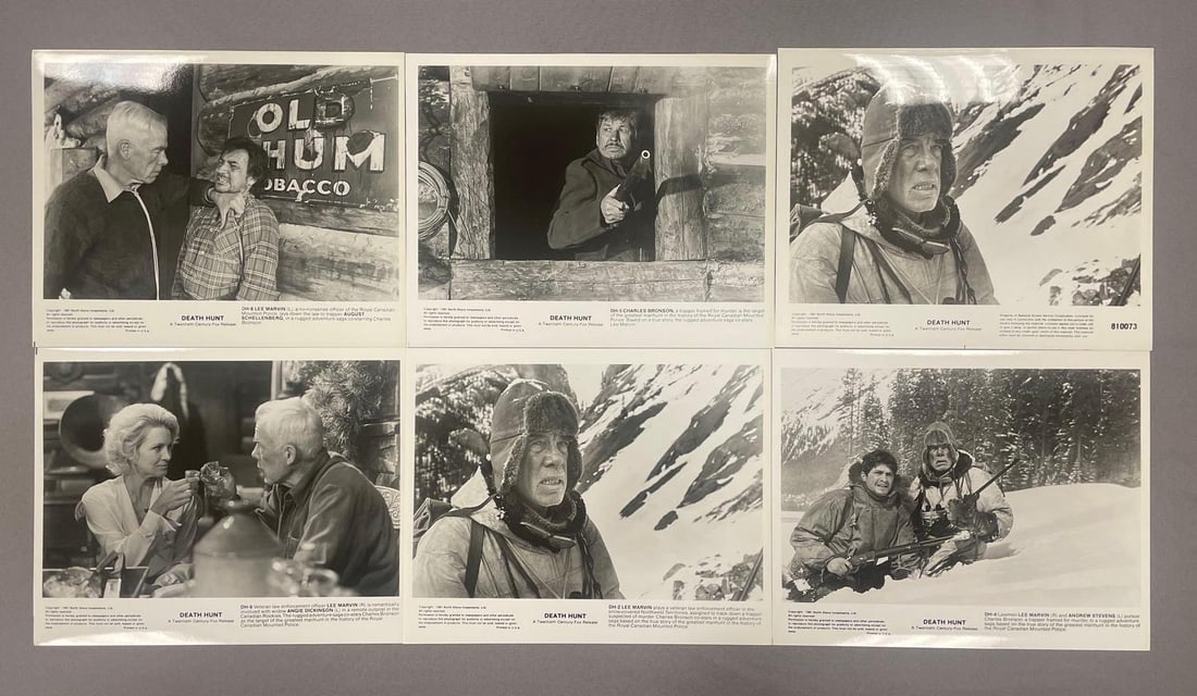 Group of 6 Death Hunt Movie Stills: Lee Marvin, 8" x 10"
