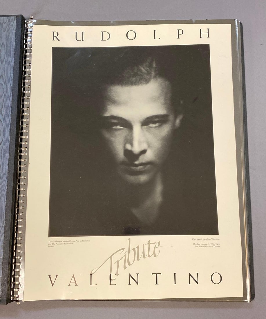Collection of Rudolph Valentino Ephemera: Includes tributes, newspaper clipping, photographs and more, binder measures 24 3/4” L x 19 3/4” W