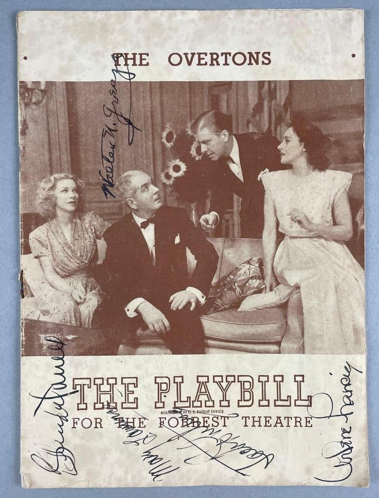 Signed The Overtons Forrest Theatre Playbill: Includes Arlene Francis, Glenda Farrell, Jack Whiting, Walter Greaza, Mary Lawrence, measures 9 x 6 1/2 inches