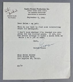 Signed 1950 George Glass Letter
