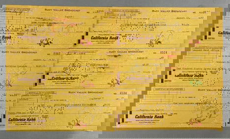 Group of 6 - 1947 Signed Rudy Vallee Broadcast Checks