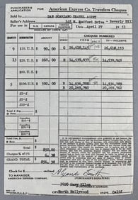 Signed Alexis Smith American Express Travelers Cheques Receipt