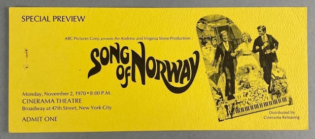 1970 Song of Norway Special Preview Ticket