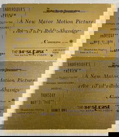 Group of 2 - 1970 New Major Motion Picture Shareholders Preview Tickets