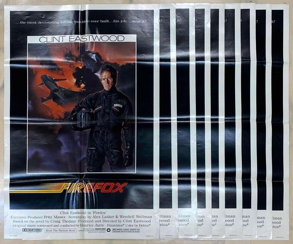 Group of 9 - 1982 Firefox Movie Posters: Featuring Clint Eastwood, some small tears on creases, each measures 41 x 27 inches