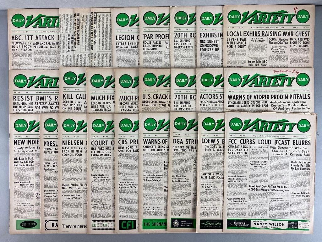 Group of 28 Daily Variety Magazines: largest?measures 12 x 9 1/4 inches