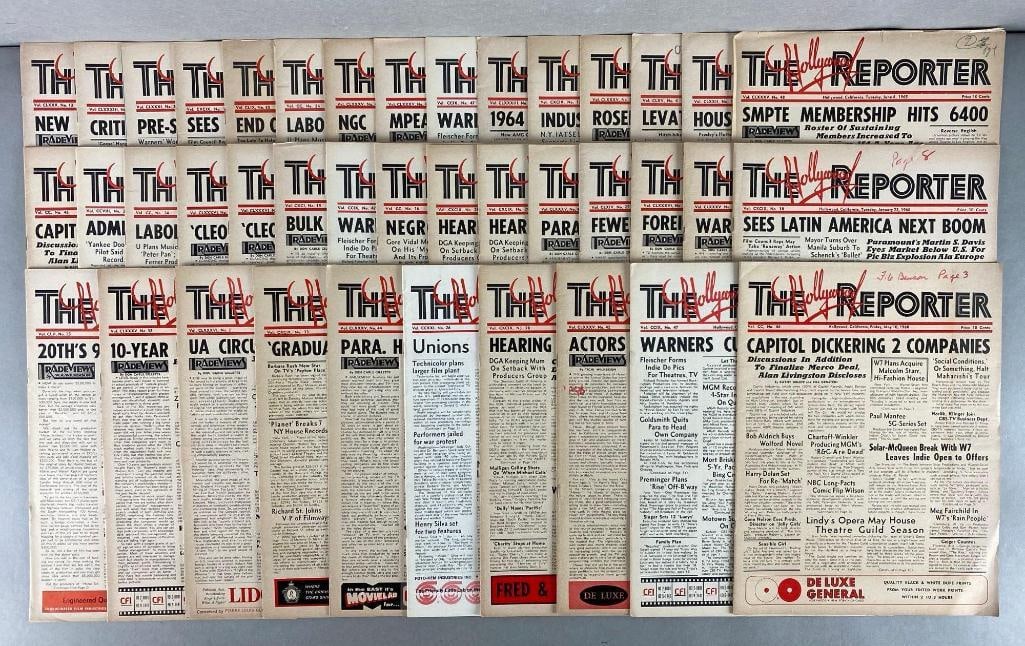 Group of 40 The Hollywood Reporter Magazines: 1960s, Each measures 12 1/4 x 9 1/4 inches