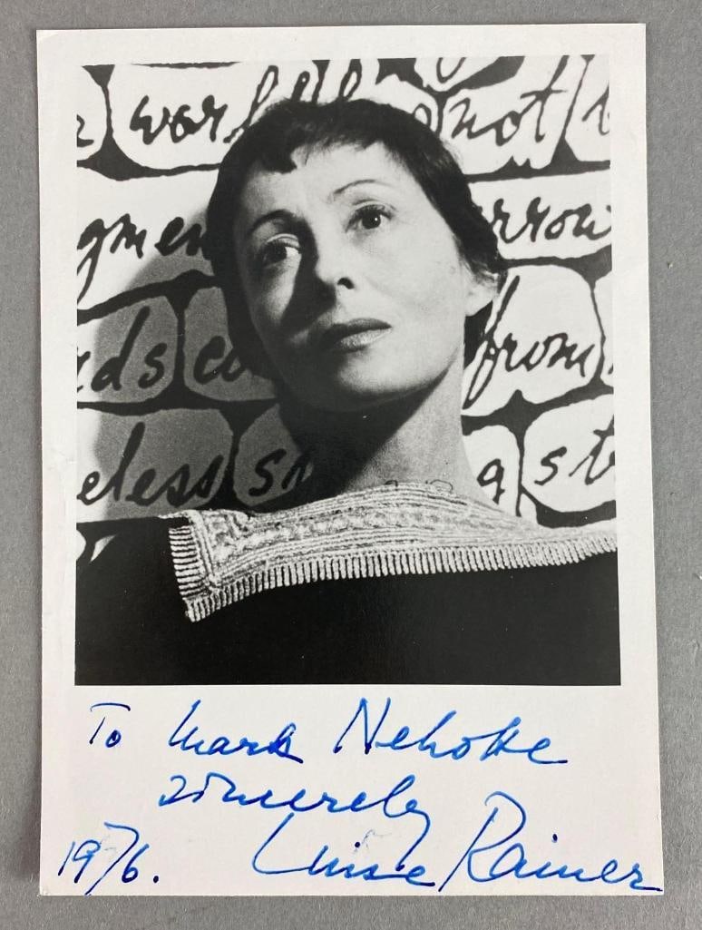Signed Louise Rainer Photograph: 1910 - 2014, Multiple AA, featured in the gods earth, measures 6 1/4 x 4 1/2 inches