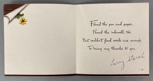 1946 Signed Thank You Card From Larry Storch to Jimmy Starr
