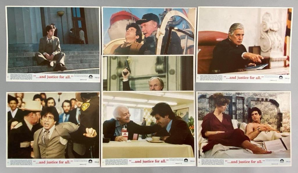 Group of 7 1979 ?And Justice for All Mini Lobby Cards: Columbia Pictures, Starring Al Pacino, John Forsythe, and Jack Warden, All measure 8 x 10 inches.