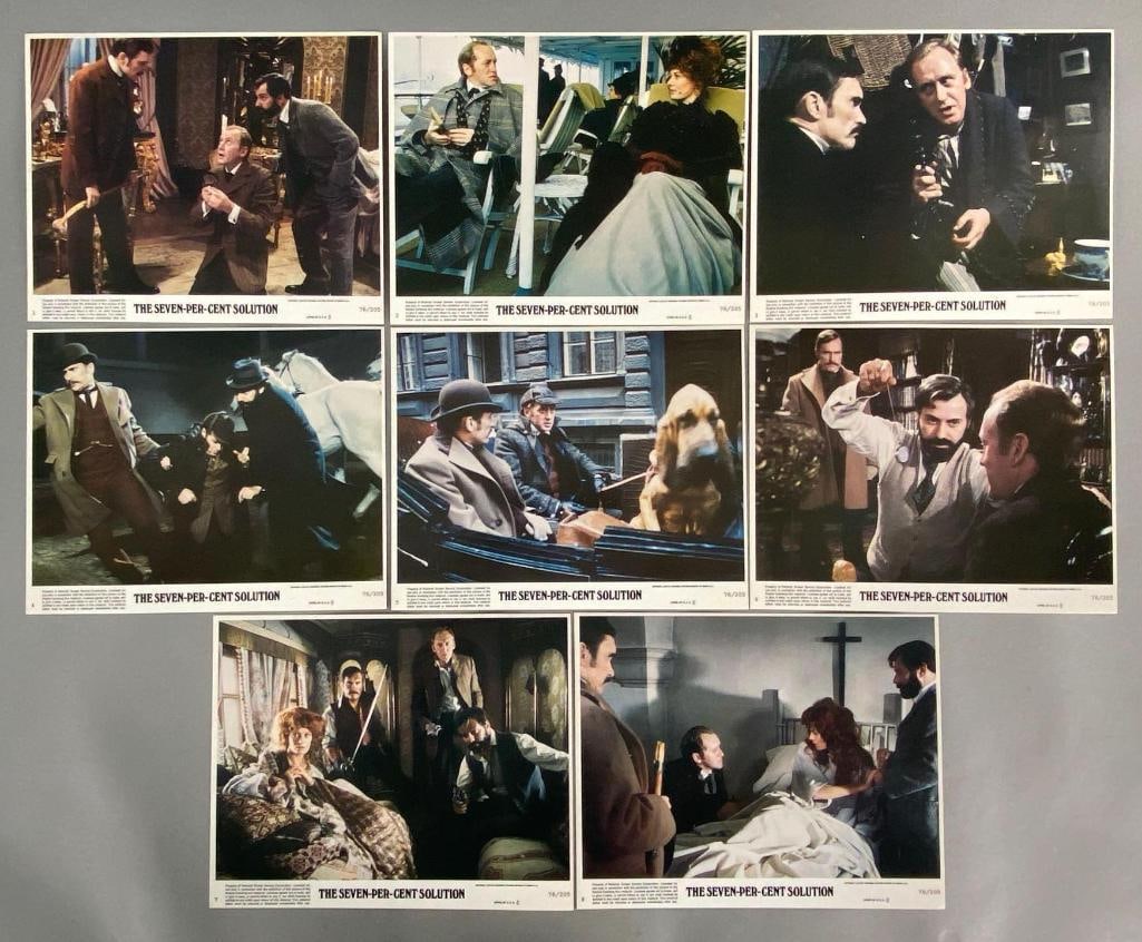 Group of 8 1976 The Seven-Per-Cent Solution Mini Lobby Cards: Universal Pictures, Starring Alan Arkin, and Nicol Williamson, All measure 8 x 10 inches.
