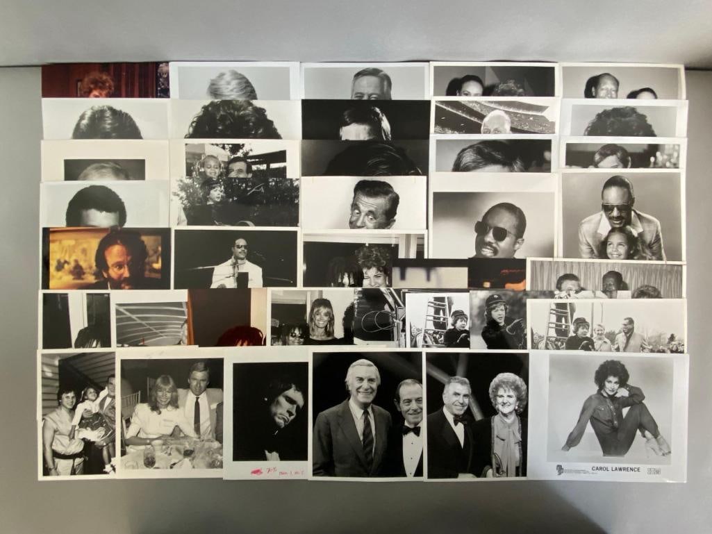 Group of 40 Movie, Sports, and Music Star Photographs: Includes George Burns, Gloria Loring, Robin Williams, Stevie Wonder, and more, All measure 8 x 10 inches.