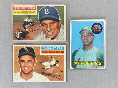 1969 Topps Reggie Jackson + 1956 Topps Nellie Fox and Pee Wee Reese