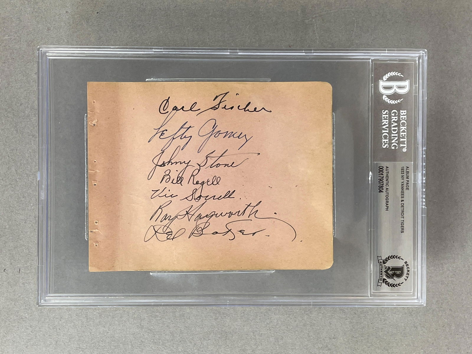 1933 New York Yankees and Detroit Tigers, 7 - Beckett Authentic Autos: Autographs include Lefty Gomez, Johny Stone, Bill Rogell, Carl Fischer, and More